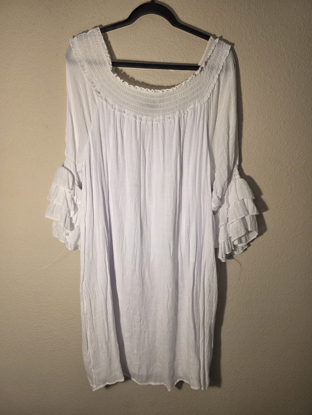 White Ruffled Sleeve Women’s Dress